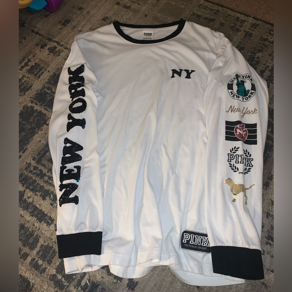 Long sleeve white NY tee by Pink